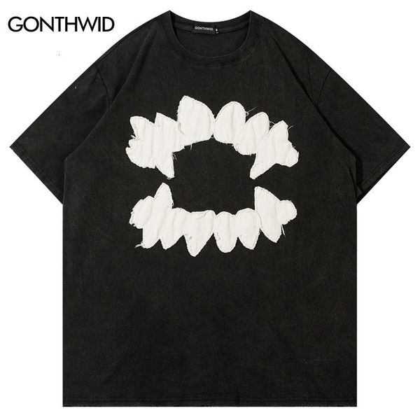 women's tshirt vintage men t shirt hip hop embroidery teeth patch washed tshirt punk gothic oversized tee shirts harajuku cotton loose, White
women's tshirt vintage men t shirt hip hop embroidery teeth patch washed tshirt punk gothic oversized tee shirts harajuku cotton loose, White