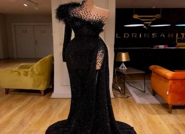 new black sequined evening dresses beaded feathers mermaid prom dress high split formal party second reception gowns5558609, Black;red
new black sequined evening dresses beaded feathers mermaid prom dress high split formal party second reception gowns5558609, Black;red