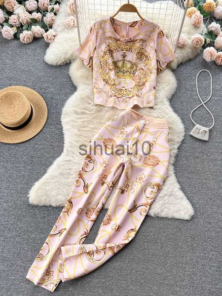 women's two piece pants summer runway chain print two piece set women's short sleeve diamonds crystal blouse high waist pocket pen, White
women's two piece pants summer runway chain print two piece set women's short sleeve diamonds crystal blouse high waist pocket pen, White