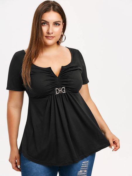 women's t-shirt rosegal plus size ruched flounce t-shirt fashion solid color basic notched collar empire waist tees women summer street, White
women's t-shirt rosegal plus size ruched flounce t-shirt fashion solid color basic notched collar empire waist tees women summer street, White