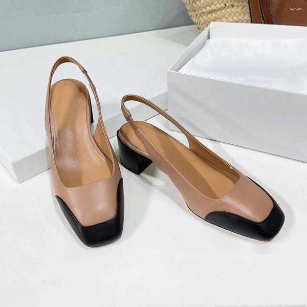 sandals elegant nude pink leather stitching thick-heel real square toe slingbacks back strap simple women's shoes, Black
sandals elegant nude pink leather stitching thick-heel real square toe slingbacks back strap simple women's shoes, Black
