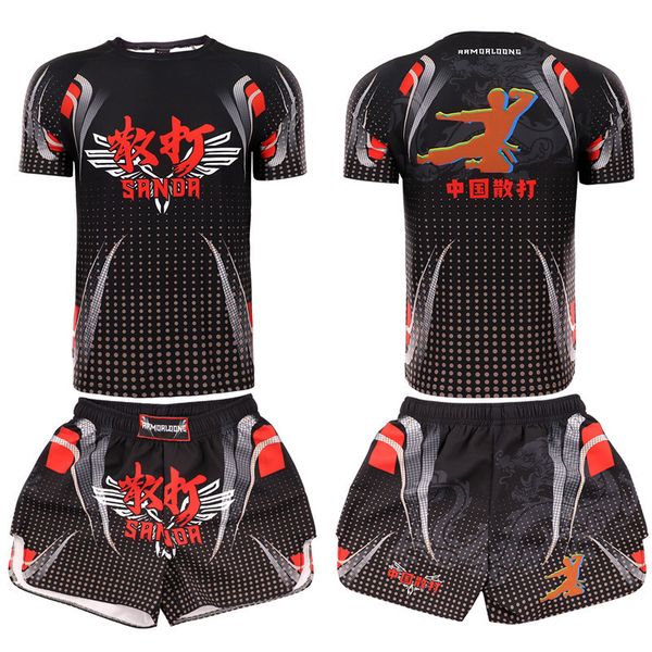 men's shorts sanda muay thai trunks fighting tshirt sportswear fighting shorts shortsleeved suit mma customized men's training shi, White;black
men's shorts sanda muay thai trunks fighting tshirt sportswear fighting shorts shortsleeved suit mma customized men's training shi, White;black