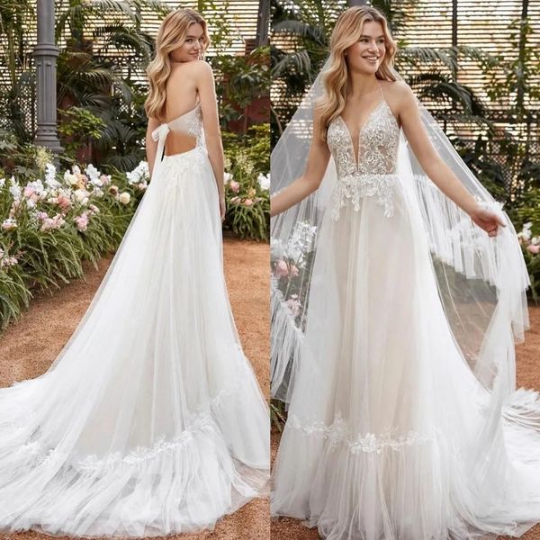 fabulous lace backless wedding dresses sheer plunging neck a line appliqued bridal gowns tulle sweep train, White
fabulous lace backless wedding dresses sheer plunging neck a line appliqued bridal gowns tulle sweep train, White