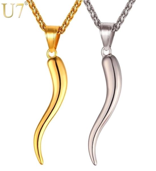 u7 italian horn necklace amulet gold color stainless steel pendants chain for menwomen gift fashion jewelry p1029 2103318440870, Silver
u7 italian horn necklace amulet gold color stainless steel pendants chain for menwomen gift fashion jewelry p1029 2103318440870, Silver