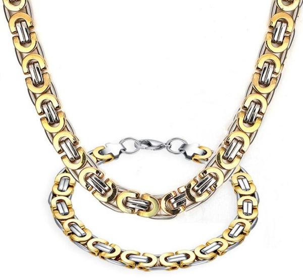 fashion 316l stainless steel silver gold two tone flat byzantine link chain necklace bracelet jewelry set1745639
fashion 316l stainless steel silver gold two tone flat byzantine link chain necklace bracelet jewelry set1745639