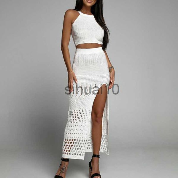 women's two piece pants fashion sleeveless holiday beach outfits elegant solid color knitted 2pc set o neck vest high split long skirts, White
women's two piece pants fashion sleeveless holiday beach outfits elegant solid color knitted 2pc set o neck vest high split long skirts, White