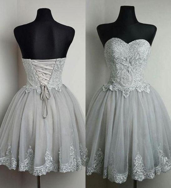 2019 gorgeous short prom dresses sweetheart sleeveless silver grey lace appliques corset back tulle formal party gowns custom made5806195, Black
2019 gorgeous short prom dresses sweetheart sleeveless silver grey lace appliques corset back tulle formal party gowns custom made5806195, Black