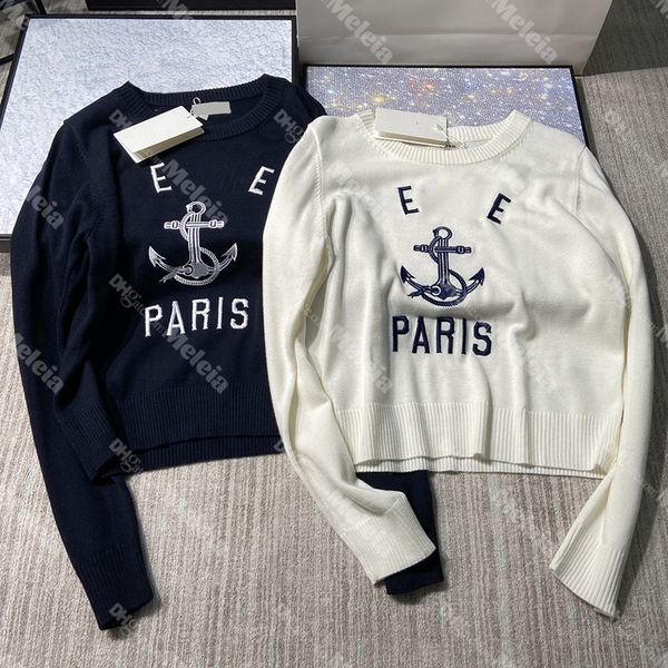 women anchor jacquard sweaters letter embroidery knitted sweater crew neck knits tees for ladies, White;black
women anchor jacquard sweaters letter embroidery knitted sweater crew neck knits tees for ladies, White;black