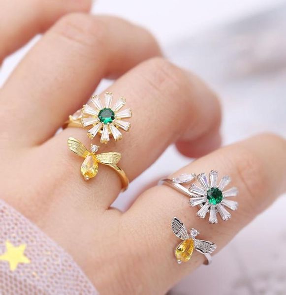 new style european fashion sweet honey bee small daisy plated 18k gold ring jewelry temperament women brand highend zircon rotata9717162, Silver
new style european fashion sweet honey bee small daisy plated 18k gold ring jewelry temperament women brand highend zircon rotata9717162, Silver