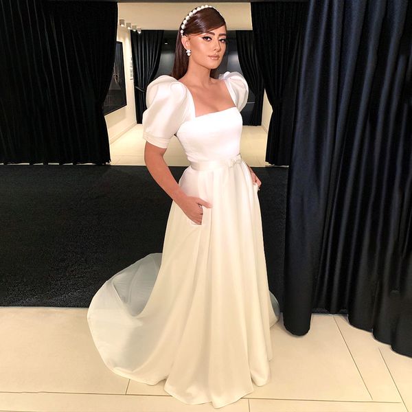 simple civil square neck wedding dresses short sleeve bow tie belt pocket bridal dress sweep train satin garden robe de mariee, White
simple civil square neck wedding dresses short sleeve bow tie belt pocket bridal dress sweep train satin garden robe de mariee, White