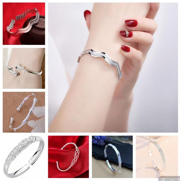 925 silver plated bangle bracelet opening bracelet carp peacock bamboo wave modelling 7 style selection, Black
925 silver plated bangle bracelet opening bracelet carp peacock bamboo wave modelling 7 style selection, Black