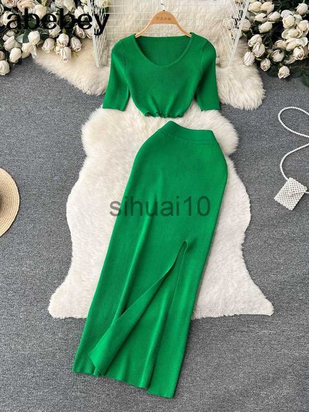 women's two piece pants green women knit two piece sets short crop elastic waist knit split long skirt fashion solid women suits j2307, White
women's two piece pants green women knit two piece sets short crop elastic waist knit split long skirt fashion solid women suits j2307, White