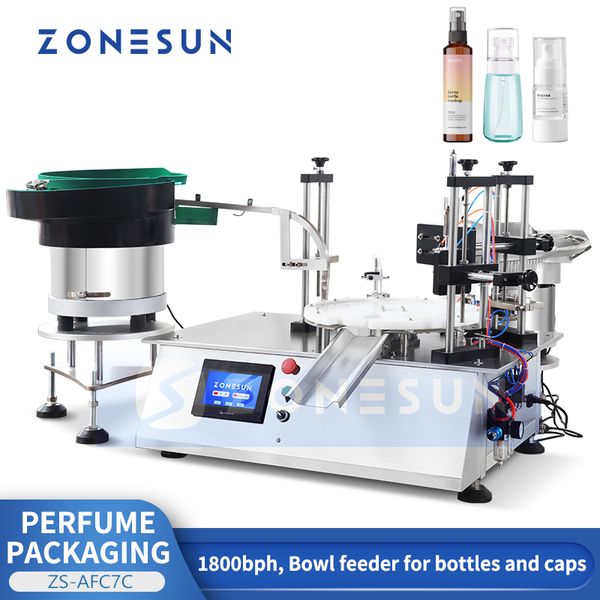 Image of ZONESUN Perfume Bottle Filling Machine Scent Fragrance Packaging Monoblock Bowl Feeder Peristaltic Pump Servo Control ZS-AFC7C