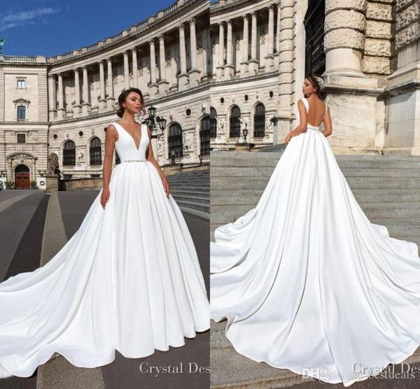 new designer backless wedding dresses elegant deep v neck sweep train satin wedding dress with beaded sash custom made brida2067061, White
new designer backless wedding dresses elegant deep v neck sweep train satin wedding dress with beaded sash custom made brida2067061, White