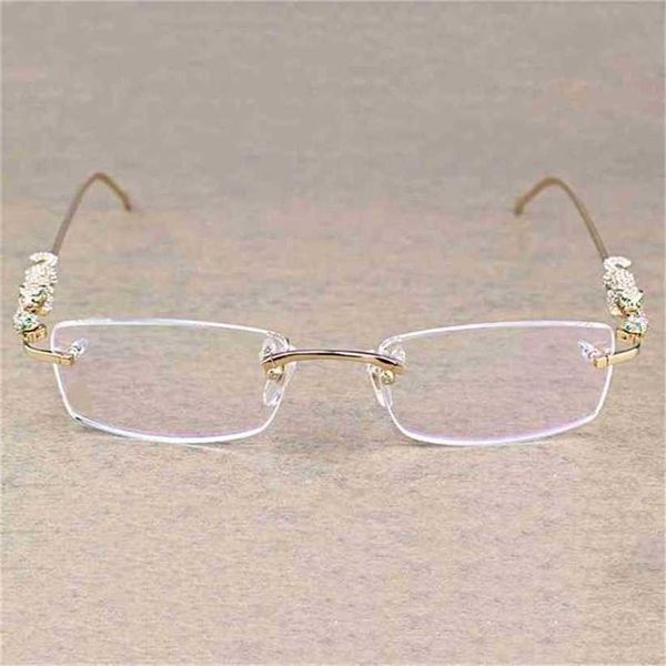 sunglasses 2023 designer vintage leopard rimless clear stone transparent glasses frame luxury eyewear men accessories oculos eyeglasses 6384, White;black
sunglasses 2023 designer vintage leopard rimless clear stone transparent glasses frame luxury eyewear men accessories oculos eyeglasses 6384, White;black