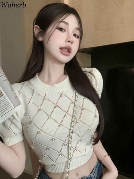 women's t-shirt women's hollow puff sleeve women's shirt knitted thin plain pattern t-shirt diamond casual summer t-shirt fas, White
women's t-shirt women's hollow puff sleeve women's shirt knitted thin plain pattern t-shirt diamond casual summer t-shirt fas, White