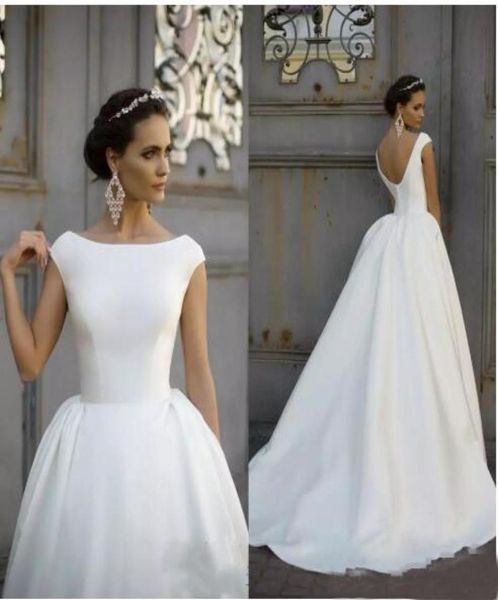 satin a line wedding dress 2019 boat jewel neck ruched draped cap sleeves v back plus size custom bridal gowns simple wedding dres9838489, White
satin a line wedding dress 2019 boat jewel neck ruched draped cap sleeves v back plus size custom bridal gowns simple wedding dres9838489, White