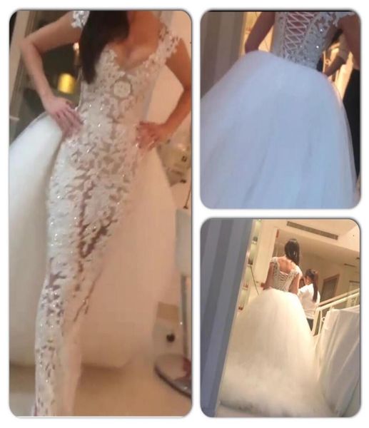 twoinone wedding dresses 2015 lace sheath v neck beaded sheer bridal gowns with puffy detachable tulle train 2015 vestidos 7273154, White
twoinone wedding dresses 2015 lace sheath v neck beaded sheer bridal gowns with puffy detachable tulle train 2015 vestidos 7273154, White