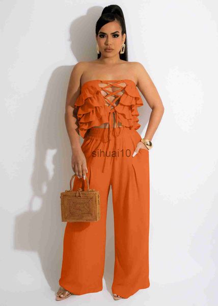 women's two piece pants felyn 2022 new design 2 pcs women set solid bandage ruffles t-shirt loose long pants summer beach outfits j2307, White
women's two piece pants felyn 2022 new design 2 pcs women set solid bandage ruffles t-shirt loose long pants summer beach outfits j2307, White