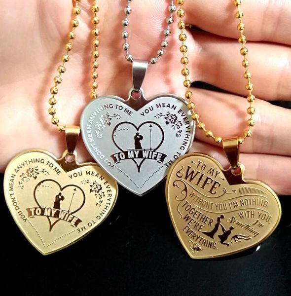 12pcs to my wife stainless steel pendant necklace wife birtherday gift wedding anniversary lovers gift whole charm jewelry wit2971410, Silver
12pcs to my wife stainless steel pendant necklace wife birtherday gift wedding anniversary lovers gift whole charm jewelry wit2971410, Silver