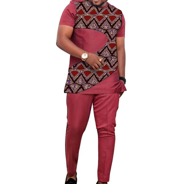 men's tracksuits summer men's red stripe suit short sleeves set patchwork with pant male nigerian fashion design african groom pa, Gray
men's tracksuits summer men's red stripe suit short sleeves set patchwork with pant male nigerian fashion design african groom pa, Gray