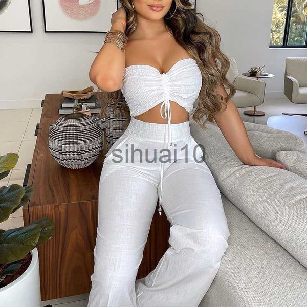 women's two piece pants 2022 summer women casual white two piece suit sets sleeveless drawstring bandeau crop shirred high waist long p
women's two piece pants 2022 summer women casual white two piece suit sets sleeveless drawstring bandeau crop shirred high waist long p
