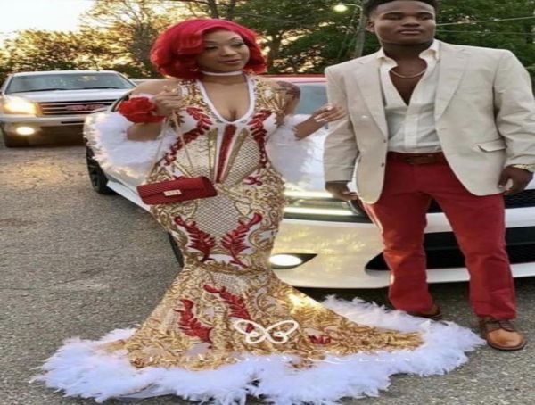 new black girls mermaid prom dresses with feathers gold sequins applique v neck 2020 african party dress evening wear ogstuff2409290
new black girls mermaid prom dresses with feathers gold sequins applique v neck 2020 african party dress evening wear ogstuff2409290