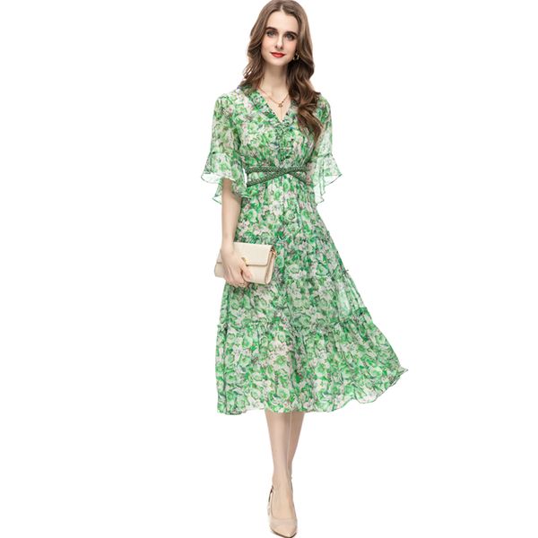 women's runway dresses v neck half sleeves printed sequined beaded high street fashion floral mid a line vestidos, Black
women's runway dresses v neck half sleeves printed sequined beaded high street fashion floral mid a line vestidos, Black