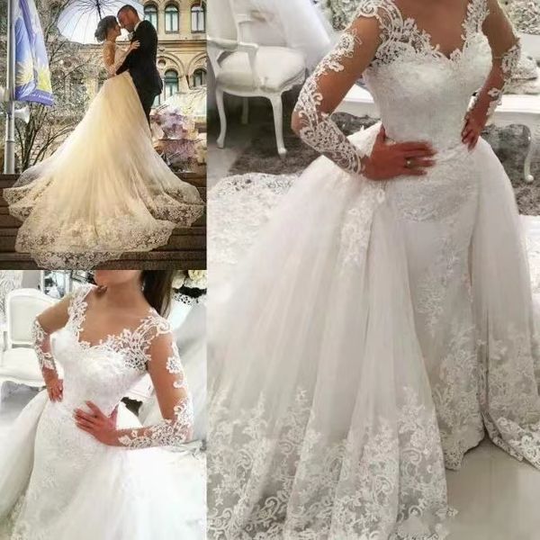 2023 glamorous 3d flowers lace wedding dresses long sleeve v neck lace appliqued buttons plus size bridal wedding gowns with detachable trai, White
2023 glamorous 3d flowers lace wedding dresses long sleeve v neck lace appliqued buttons plus size bridal wedding gowns with detachable trai, White