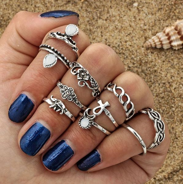 10 pcsset selling moon flower elephant joint ring set antique silver plated vintage bohemian turkish fashion women accessorie5372220, Golden;silver
10 pcsset selling moon flower elephant joint ring set antique silver plated vintage bohemian turkish fashion women accessorie5372220, Golden;silver