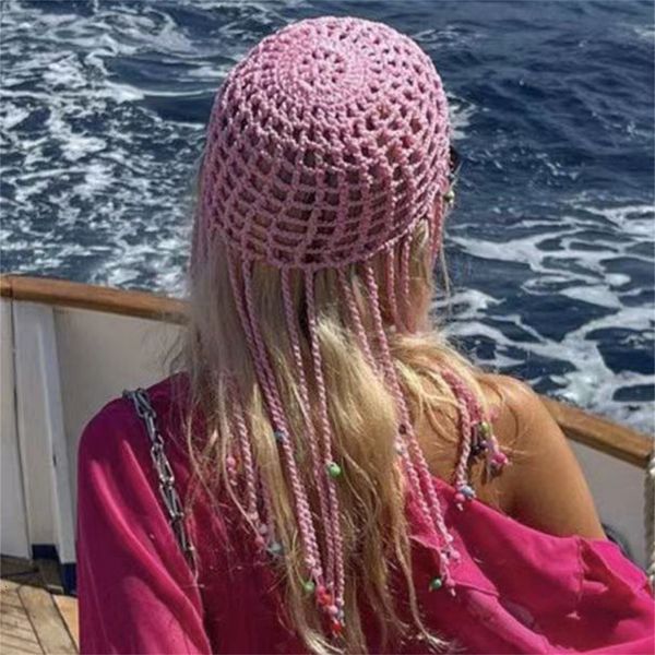beanie/skull caps women's handmade crochet hats y2k fashion fascinating hollow beanie hat cap with beads tassle decoration chic hat 230, Blue;gray
beanie/skull caps women's handmade crochet hats y2k fashion fascinating hollow beanie hat cap with beads tassle decoration chic hat 230, Blue;gray