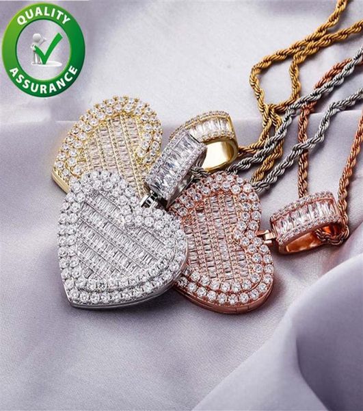 designer heart necklace mens hip hop jewelry iced out pendant diamond clamshell po frame pendants luxury charms bling gold silver 5842932
