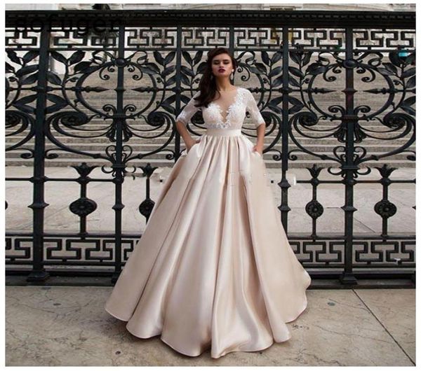 a line lace and satin wedding dresses half sleeve sheer neck ruffle simple bridal wedding gowns back custom made formal party1012883, White
a line lace and satin wedding dresses half sleeve sheer neck ruffle simple bridal wedding gowns back custom made formal party1012883, White