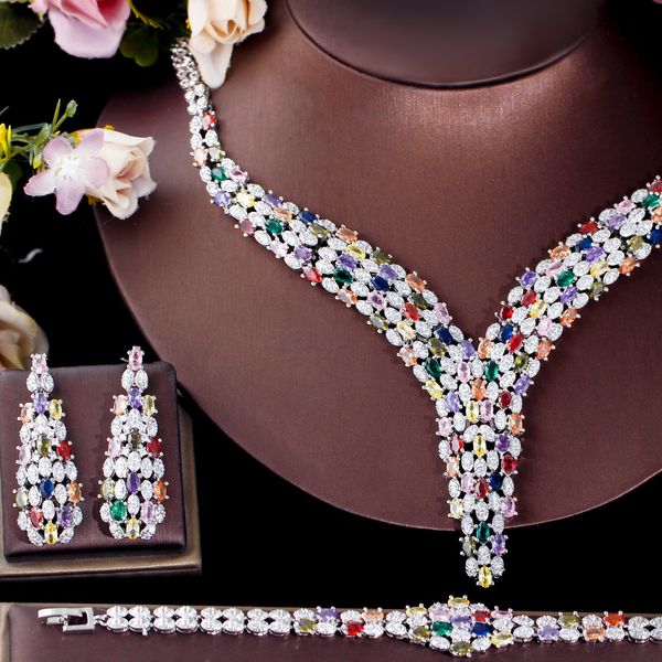 wedding jewelry sets cwwzircons heavy cubic zircon stone work multicolor big necklace arabic dubai bridal set luxury accessories t666 230717, Slivery;golden
wedding jewelry sets cwwzircons heavy cubic zircon stone work multicolor big necklace arabic dubai bridal set luxury accessories t666 230717, Slivery;golden