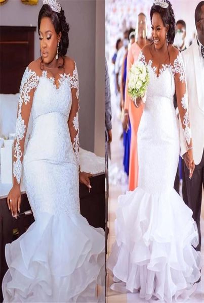 plus size mermaid illusion long sleeves wedding dresses bridal gowns south african country designer applique ruffled organza recep8027152, White
plus size mermaid illusion long sleeves wedding dresses bridal gowns south african country designer applique ruffled organza recep8027152, White