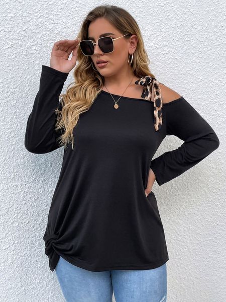 women's plus size t-shirt large 4xl women's autumn winter leopard one shoulder long sleeve black shirt 230717
women's plus size t-shirt large 4xl women's autumn winter leopard one shoulder long sleeve black shirt 230717