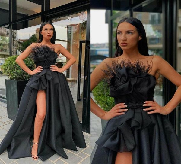 black prom dresses strapless satin feather a line high split evening dress custom made sweep train formal party gowns cocktail dre1883114
black prom dresses strapless satin feather a line high split evening dress custom made sweep train formal party gowns cocktail dre1883114