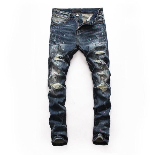 men039s jeans european style mens stretch men straight denim trousers slim paint printing blue hole zipper for 81322060201
men039s jeans european style mens stretch men straight denim trousers slim paint printing blue hole zipper for 81322060201