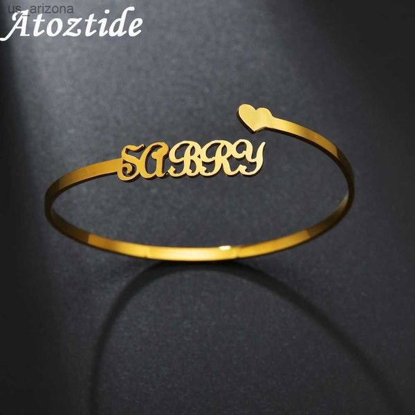 atoztide new personalized custom name bangle for women stainless steel personalized open love bangle heart birthday jewelry gift l230620, Golden;silver
atoztide new personalized custom name bangle for women stainless steel personalized open love bangle heart birthday jewelry gift l230620, Golden;silver