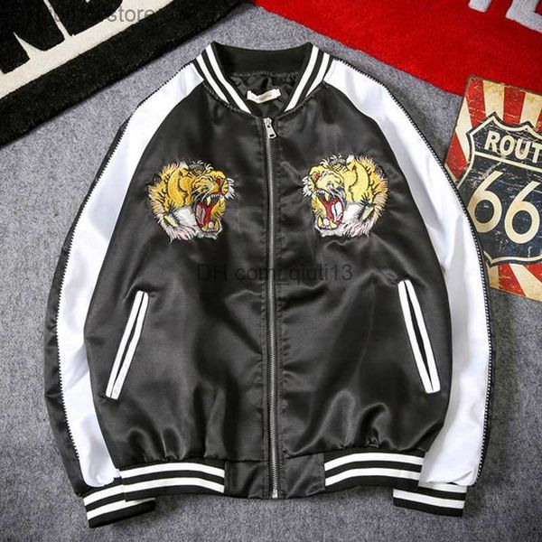 men's jackets dents couple yokosuka autumn jacket men and women embroidery tiger head satin baseball uniform youth spring autumn coat t, Black;brown
men's jackets dents couple yokosuka autumn jacket men and women embroidery tiger head satin baseball uniform youth spring autumn coat t, Black;brown