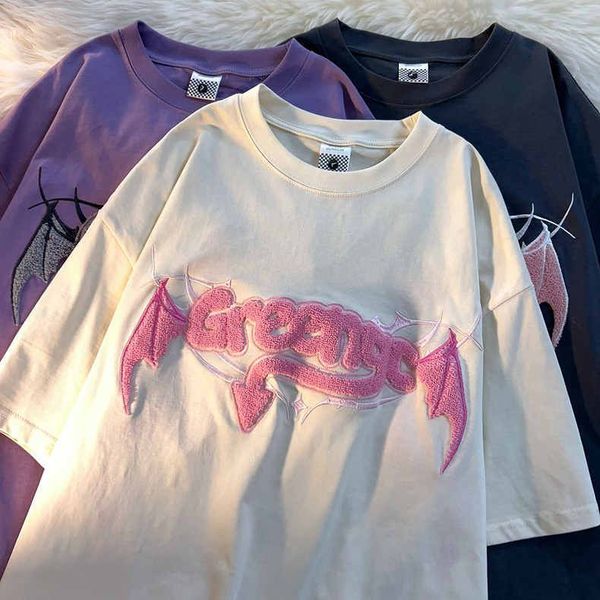 women's tshirt american retro little devil embroidered shortsleeved tshirt women y2k summer high street casual loose couple round 23071, White
women's tshirt american retro little devil embroidered shortsleeved tshirt women y2k summer high street casual loose couple round 23071, White