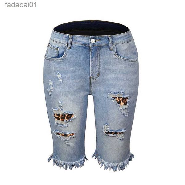 2022 women's summer ripped leopard plaid denim shorts fashion high stretch slim knee length jeans shorts s2xl l230621, White;black
2022 women's summer ripped leopard plaid denim shorts fashion high stretch slim knee length jeans shorts s2xl l230621, White;black