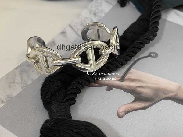 aher mas designer luxury brand enamel bracelet pig nose super textured full body silver solid heavy industry h open bracelet, Black
aher mas designer luxury brand enamel bracelet pig nose super textured full body silver solid heavy industry h open bracelet, Black
