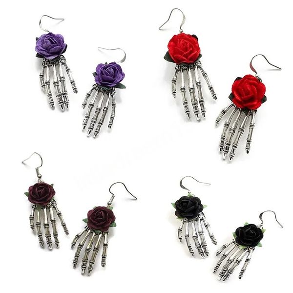 vintage gothic red rose skull hand earrings for men women silver plated skeletons halloween earring jewelry gift
vintage gothic red rose skull hand earrings for men women silver plated skeletons halloween earring jewelry gift