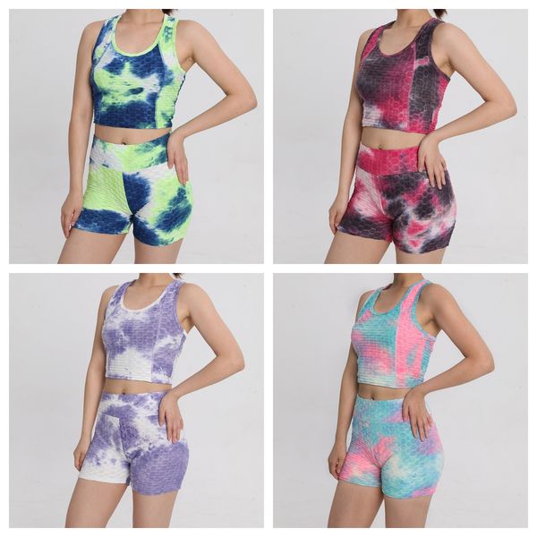 new tie dye fitness suit multi color hip lift high waist shorts sports yoga tank set for women, White;red
new tie dye fitness suit multi color hip lift high waist shorts sports yoga tank set for women, White;red