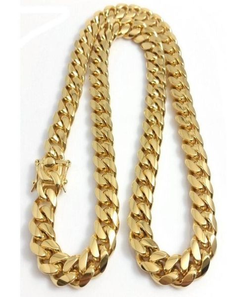 stainless steel chains 18k gold plated high polished miami cuban link necklace men punk 14mm curb chain double safety clasp 18inch1609197, Silver
stainless steel chains 18k gold plated high polished miami cuban link necklace men punk 14mm curb chain double safety clasp 18inch1609197, Silver