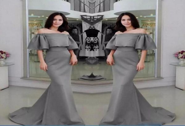gray half sleeves evening gowns off the shoulder satin mermaid prom dresses satin sweep train formal party dress custom5986592, Black;red 
gray half sleeves evening gowns off the shoulder satin mermaid prom dresses satin sweep train formal party dress custom5986592, Black;red
