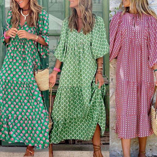 bohemian lantern sleeve long dress printed large swing maxi womens clothing, Black;gray
bohemian lantern sleeve long dress printed large swing maxi womens clothing, Black;gray