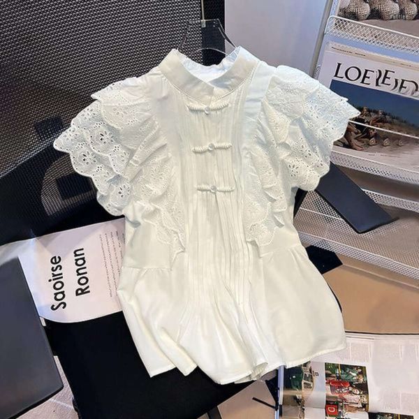 blouses summer women's stand collar blouse women design white lace shirts hollow crochet ruffles flying sleeve embroidered vintage, Black;gray
blouses summer women's stand collar blouse women design white lace shirts hollow crochet ruffles flying sleeve embroidered vintage, Black;gray