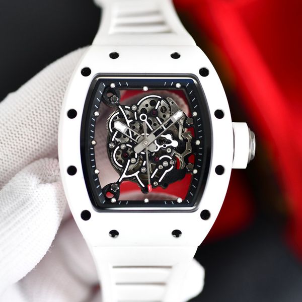 6 styles mens skeleton luxury watch ceramic case white rubber strap richa milles rm055 automatic mechanical r eta watch sapphire glass hollo, Slivery;brown
6 styles mens skeleton luxury watch ceramic case white rubber strap richa milles rm055 automatic mechanical r eta watch sapphire glass hollo, Slivery;brown